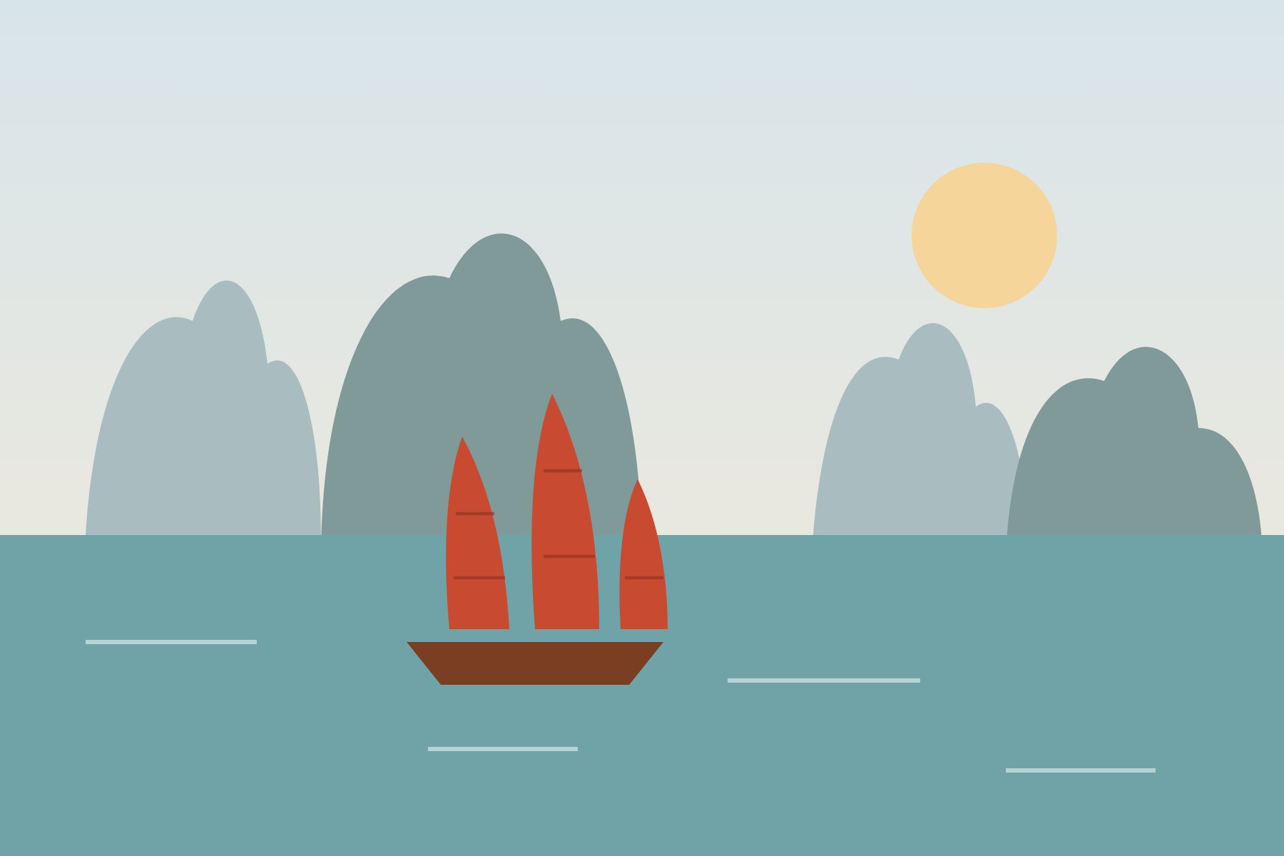 Illustratie: Halong-baai met jonk