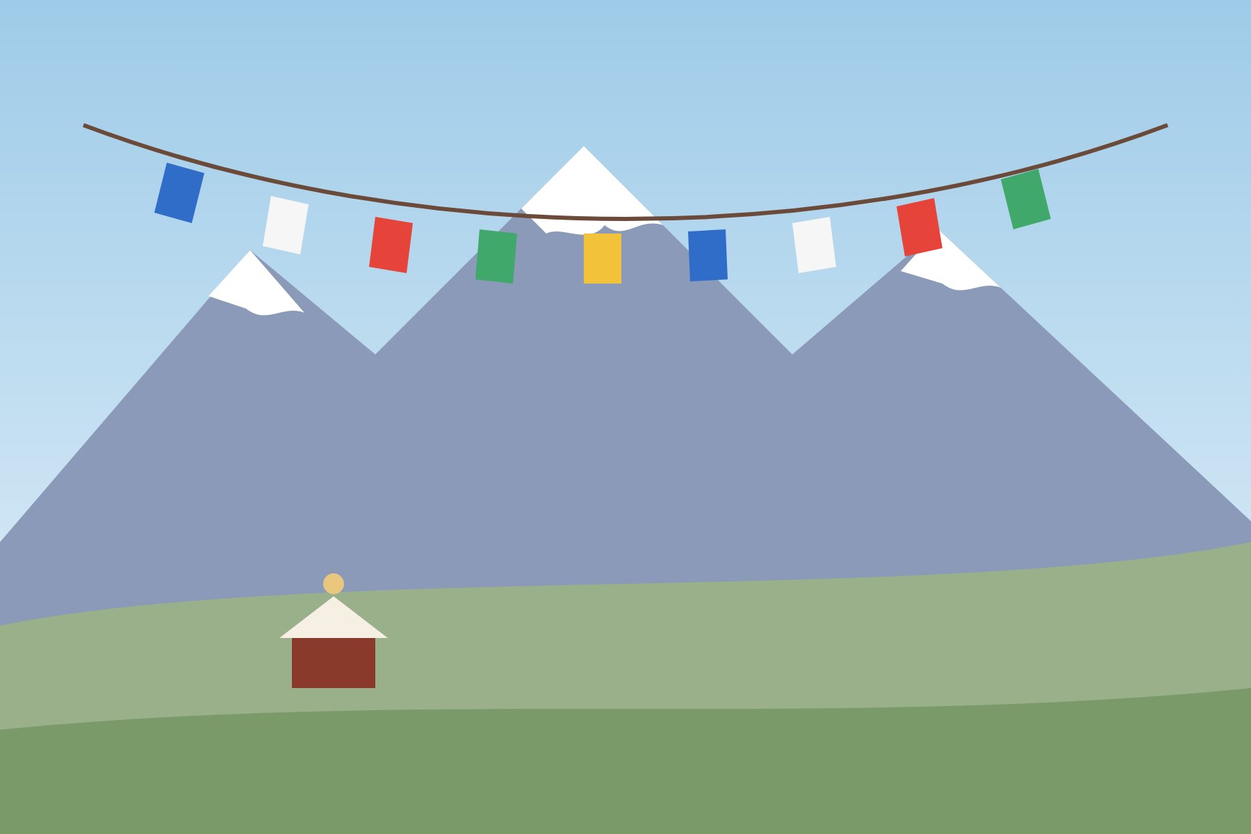 Illustratie: Himalaya met gebedsvlaggen