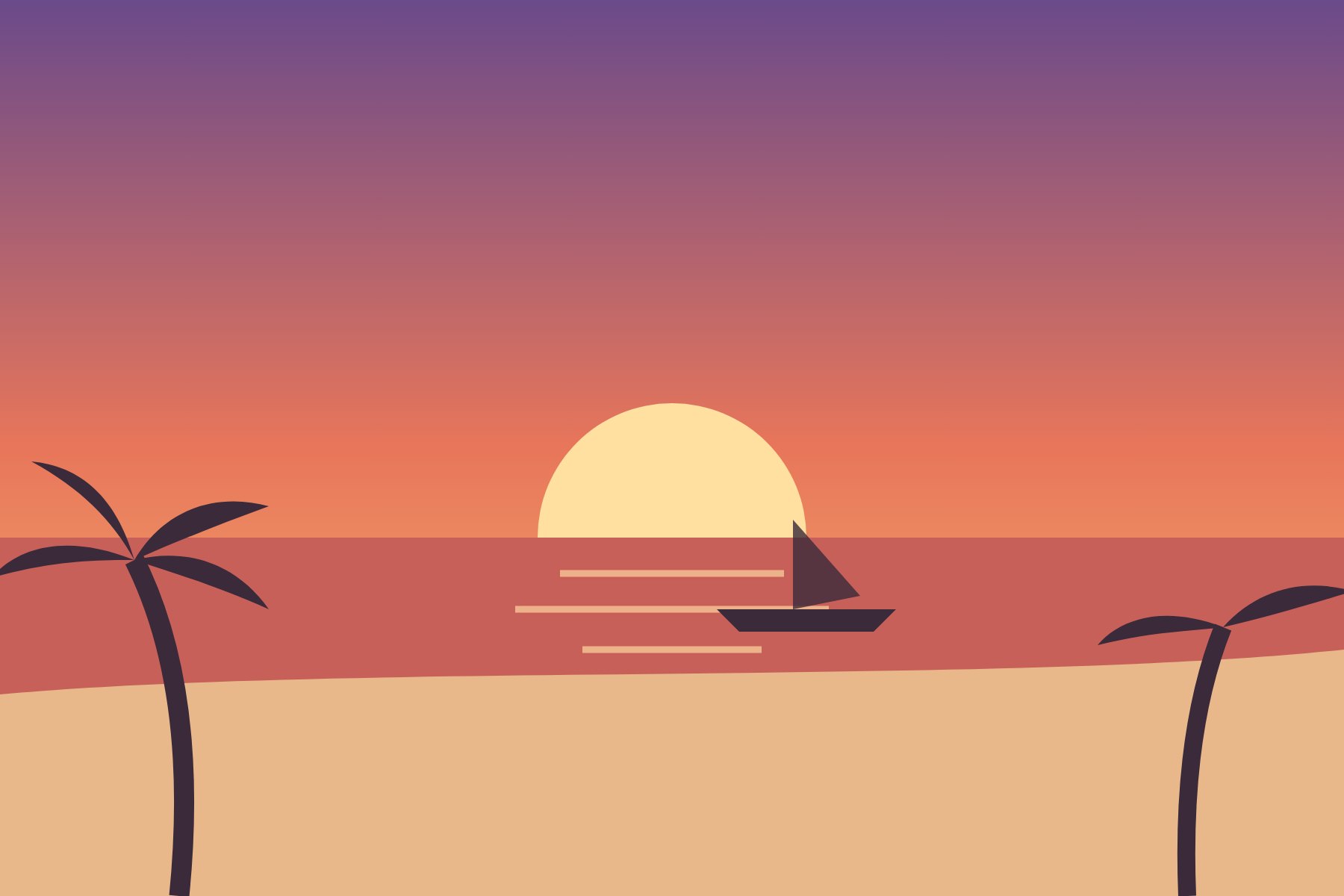 Illustratie: Algemeen: zonsondergang op het strand