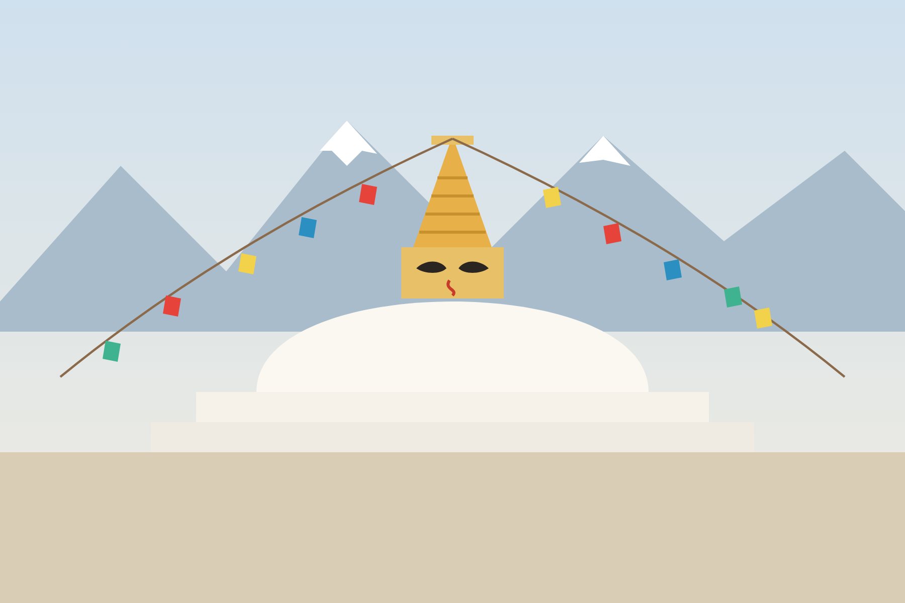 Illustratie: Stupa met gebedsvlaggen (Nepal)