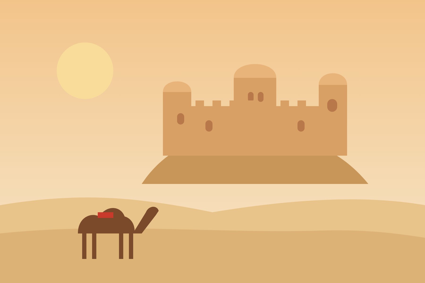 Illustratie: Fort in Rajasthan met kameel (India)